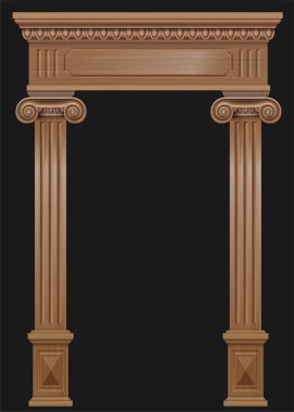 Sütunları içeren portal kapı ahşap Klasik vintage kemer. Vektör grafikleri. Girişinde cephe veya çerçeveleme mobilya.