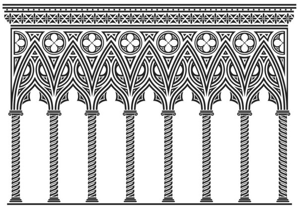 Векторные графики. Классическая стенка шкафа из готических панелей. Контурная раскраска классических элементов