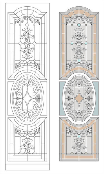 Vector elements. Blank for a classic stained-glass window with floral ornaments. Classic stained glass for a door or window