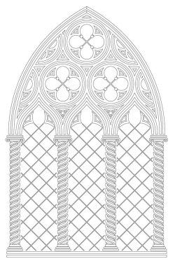 Gotik ortaçağ vitray penceresi. Geçmişi ya da dokusu. Mimari unsur. Ortaçağ Gotik vitray katedral penceresi