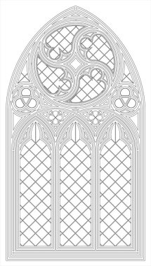 Gotik ortaçağ vitray penceresi. Geçmişi ya da dokusu. Mimari unsur. Ortaçağ Gotik vitray katedral penceresi