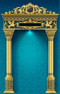 Dükkan cephesi, kumarhane. Gösteriş. Altın kemerli sarayın lüks girişi..