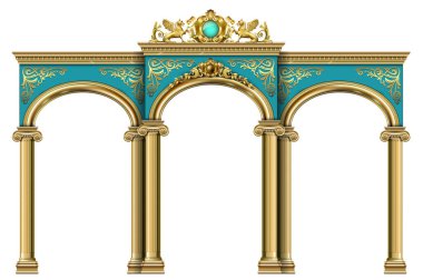 Zafer Kemeri. Altın klasik rococo barok çerçevesi. Vektör grafikleri. Resim veya kartpostal kapağı için lüks çerçeve