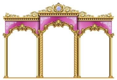 Zafer Kemeri. Altın klasik rococo barok çerçevesi. Zafer Kemeri. Altın klasik rococo barok çerçevesi. Vektör grafikleri. Resim veya kartpostal kapağı için lüks çerçeve