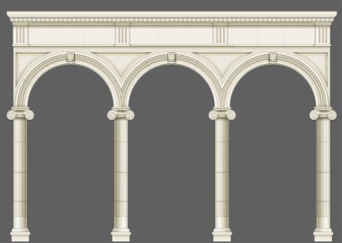 Antik beyaz colonnade iyonik sütun ile. Üç kemerli giriş ya da niş. Vektör grafikleri