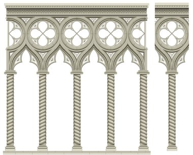 Vektör grafikleri. Beyaz arka planda bir şablon. Ön cephe başvurusu. Taş bej rengi antik gotik kale ya da tapınak kemeri