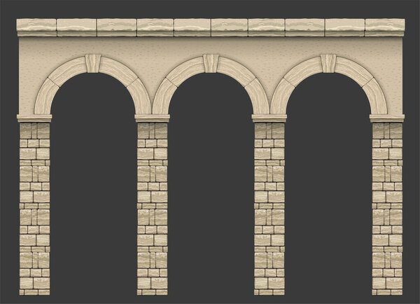 Античная белая колоннада с ионическими колоннами. Три арочных входа или ниша. Векторная графика
