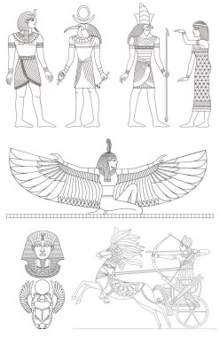 Eski Mısır süs desenleri. Vitray boyama ve nakış için boş.