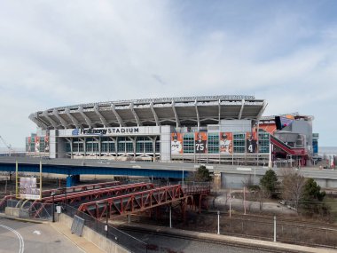 Cleveland, OH, USA - 6 Mart 2023: First Energy Stadyumu, NFL 'nin Cleveland Browns ve diğer spor ve eğlence etkinliklerine ev sahipliği yapmaktadır..