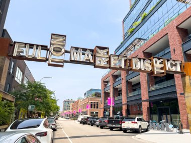 Chicago, IL, USA - June 19, 2023: Fulton Market District is on the near west side of Chicago and features many popular restaurants, parks, and events all year long. clipart