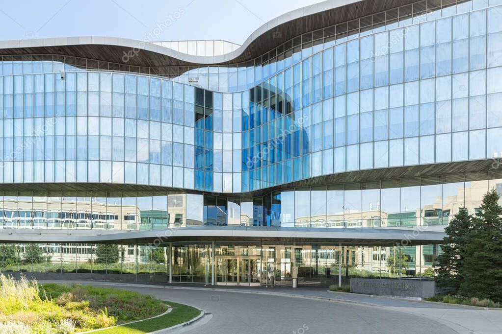 Evanston, IL, USA - September 5, 2023: Northwestern University's Kellogg Global Hub is private university's flagship campus building.