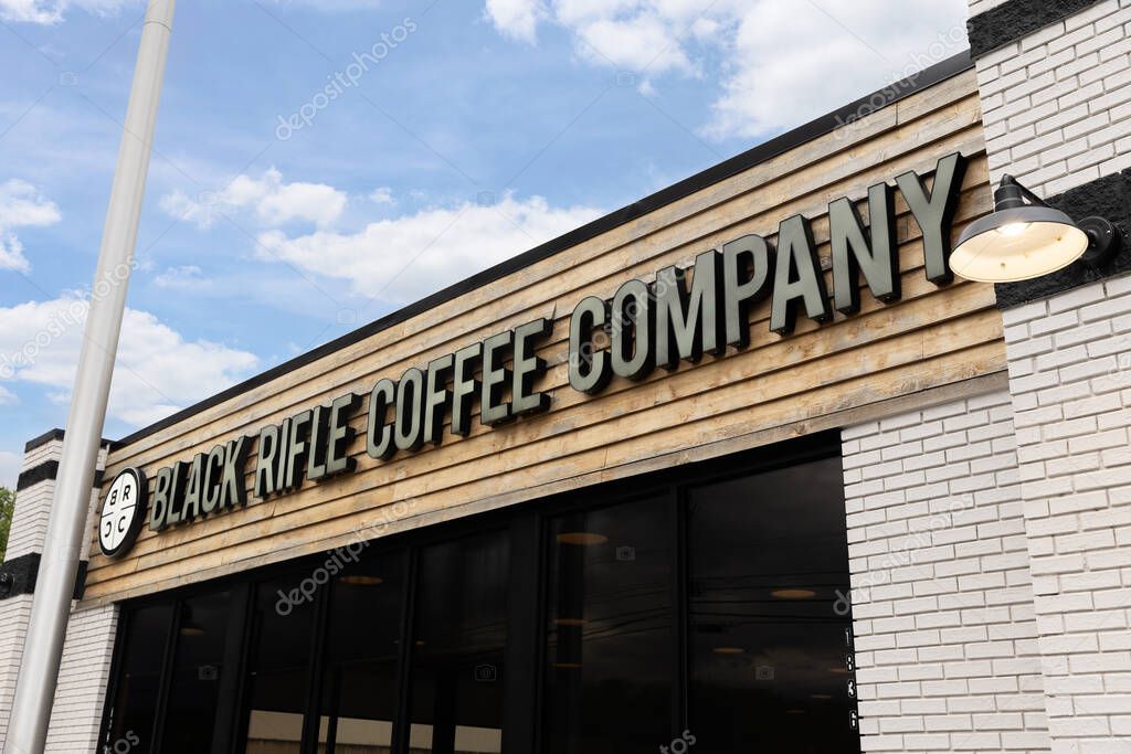 Sevierville, TN, USA - April 12, 2024: Black Rifle Coffee Company is an American, Veteran-owned premium coffee company with coffee shops and their coffee being sold in stores nationwide.