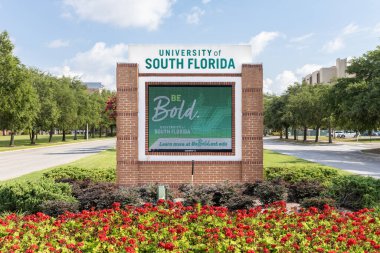 Tampa, FL, ABD - 29 Mayıs 2024: Güney Florida Üniversitesi, Tampa, FL 'de bulunan bir devlet araştırma üniversitesidir. Maskotları Bulls..