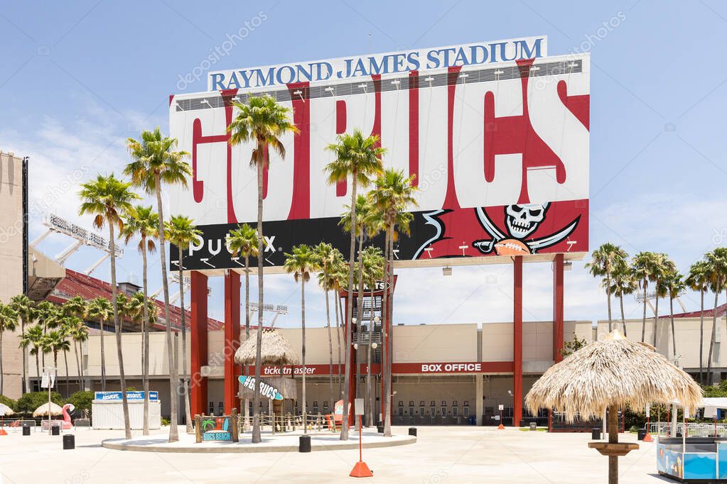 Tampa, FL, USA - May 29, 2024: Raymond James Stadium is home to the Tampa Bay Buccaneers and University of South Florida Bulls NCAA football team.