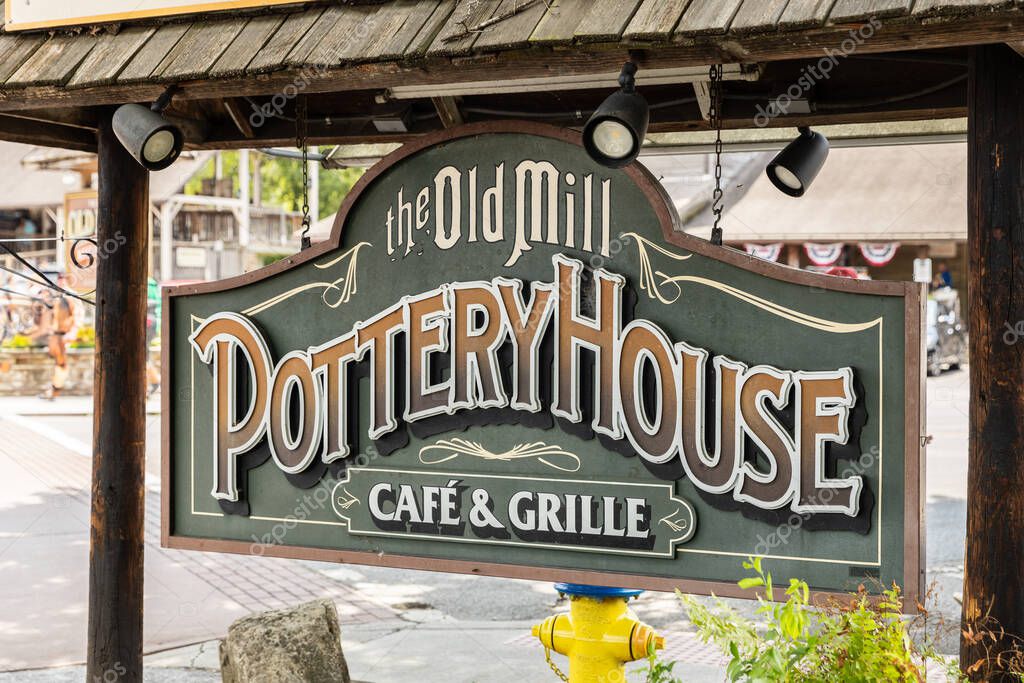 Pigeon Forge, TN, USA - August 2, 2022: The Old Mill Pottery House Cafe and Grille is a family restaurant with baked goods and southern comfort food.