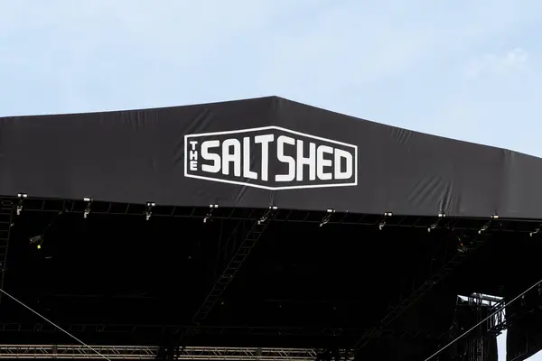 stock image Chicago, IL, USA - June 4, 2024: The Salt Shed, formerly Morton Salt's old factory, is a music venue and entertainment hub that has  indoor and outdoor spaces located in the Salt District.