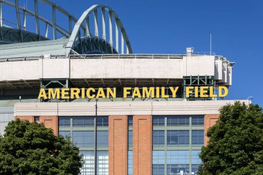 Milwaukee, WI, USA - August 10, 2024: American Family Field is home to Major League Baseball's Milwaukee Brewers. The stadium was previously known as Miller Park. clipart