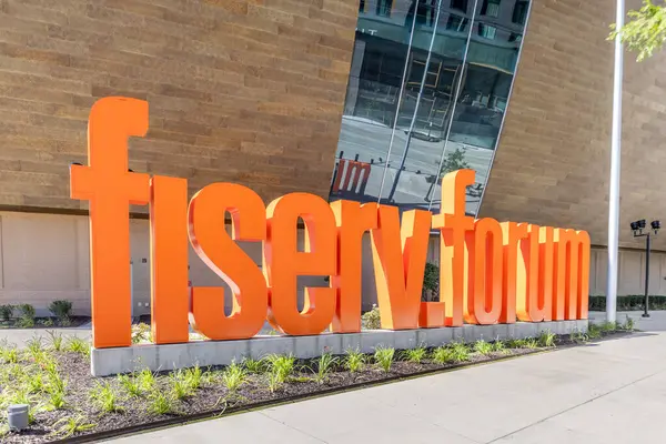 stock image Milwaukee, WI, USA - August 10, 2024: Fiserv Forum is a multi-purpose arena located in the heart of downtown Milwaukee and home to the Milwaukee Bucks and Marquette Golden Eagles basketball teams.