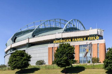 Milwaukee, WI, USA - August 10, 2024: American Family Field is home to Major League Baseball's Milwaukee Brewers. The stadium was previously known as Miller Park. clipart