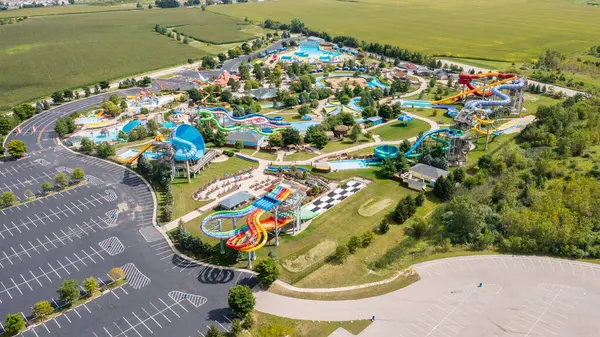 stock image Yorkville, IL, USA - August 20, 2024: Raging Waves is Illinois' largest water park sitting on 58 acres with water slides, a lazy river, stage, and food.