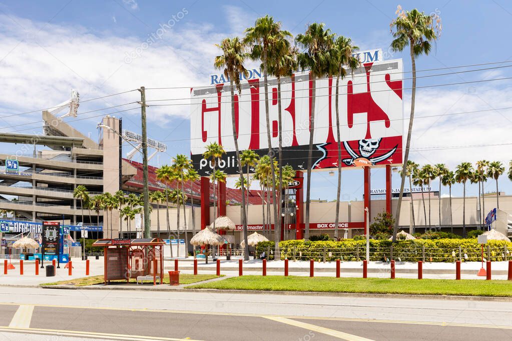 Tampa, FL, USA - May 29, 2024: Raymond James Stadium is home to the Tampa Bay Buccaneers and University of South Florida Bulls NCAA football team.