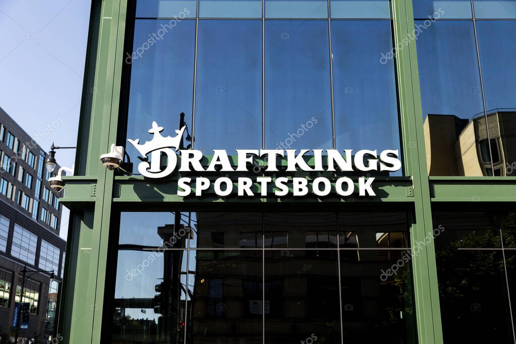 Chicago, IL, USA - October 9, 2024: Draftskings Sportsbook is a bar and restaurant outside of the Chicago Cubs' Wrigley Field serving as a great place to watch sporting events.