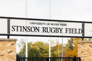 Notre Dame, IN, USA - October 25, 2024: The University of Notre Dame Stinson Rugby Field entrance sign in the fall. clipart