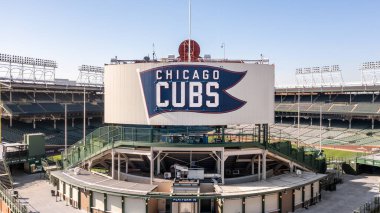 Chicago, IL, USA - October 9, 2024: An aerial view of Major League Baseball's Chicago Cubs' Wrigley Field stadium in the Wrigleyville neighborhood of Chicago. clipart