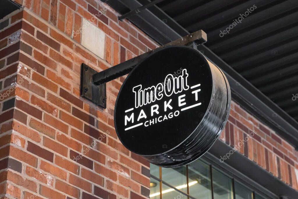 Chicago, IL, USA - March 27, 2025: Time Out Market Chicago is a large hub with multiple restaurants to choose from and located in the Fulton Market District of Chicago.