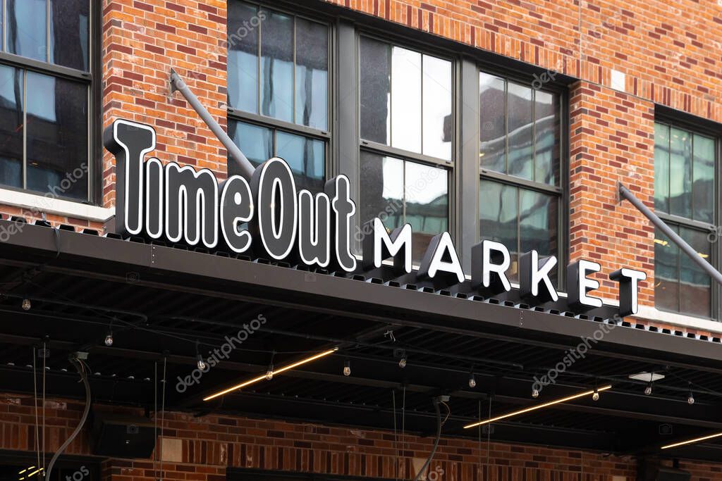 Chicago, IL, USA - March 27, 2025: Time Out Market Chicago is a large hub with multiple restaurants to choose from and located in the Fulton Market District of Chicago.