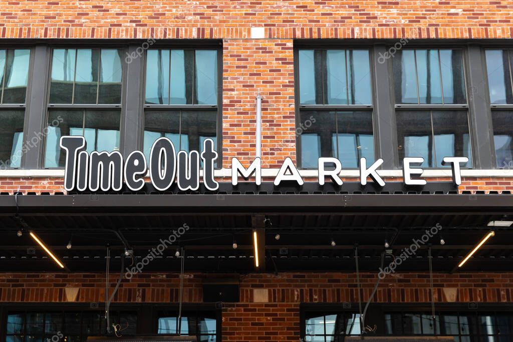 Chicago, IL, USA - March 27, 2025: Time Out Market Chicago is a large hub with multiple restaurants to choose from and located in the Fulton Market District of Chicago.