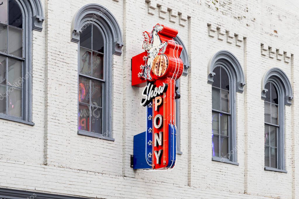 Nashville, TN, USA - March 8, 2025: Show Pony is a newer bar in downtown Nashville, TN that opened in February 2025 on 2nd Ave.