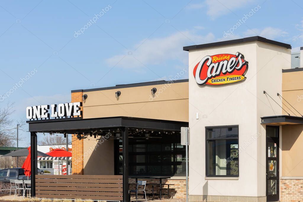 Batavia, IL, USA - March 28, 2025: Raising Cane's is an American fast food restaurant chain that specializes in chicken fingers.