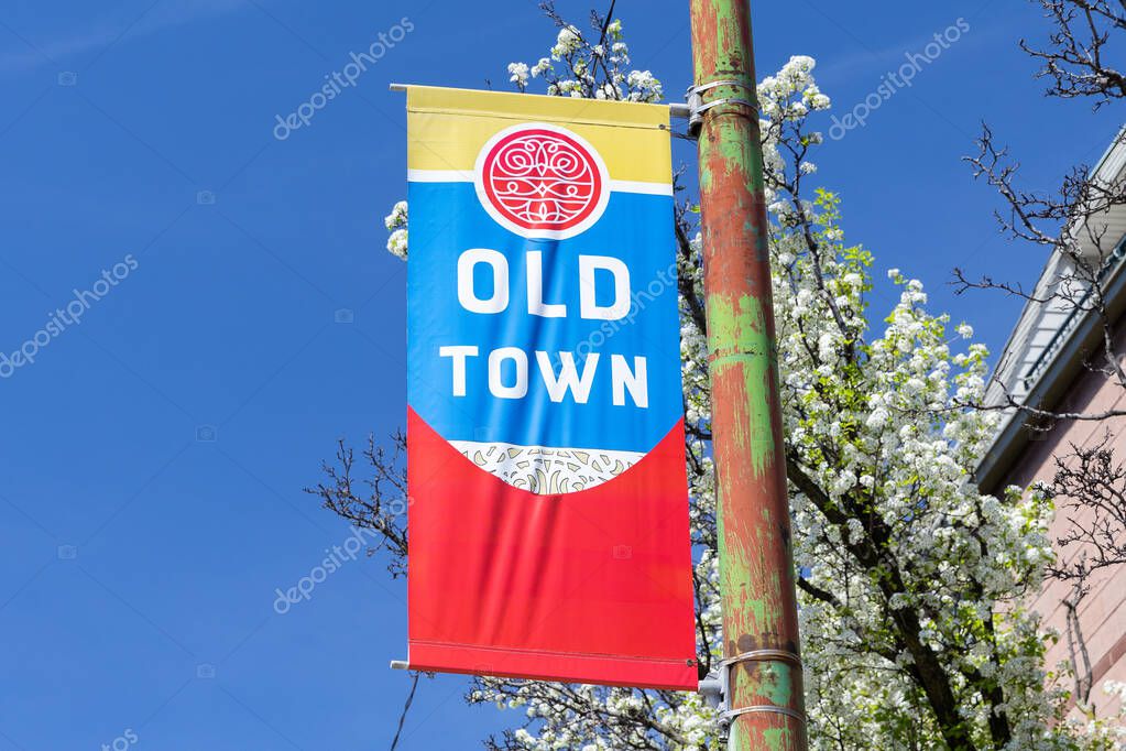 Chicago, IL, USA - April 24, 2025: Old Town is a north side neighborhood known for its beautiful architecture, restaurants and bars, and Second City Comedy Club.