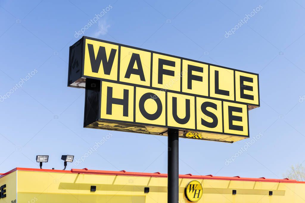 Pigeon Forge, TN, USA - April 14, 2025: Waffle House is an American restaurant chain serving Southern breakfast food with over 2000 locations in the Midwest and Southern states.