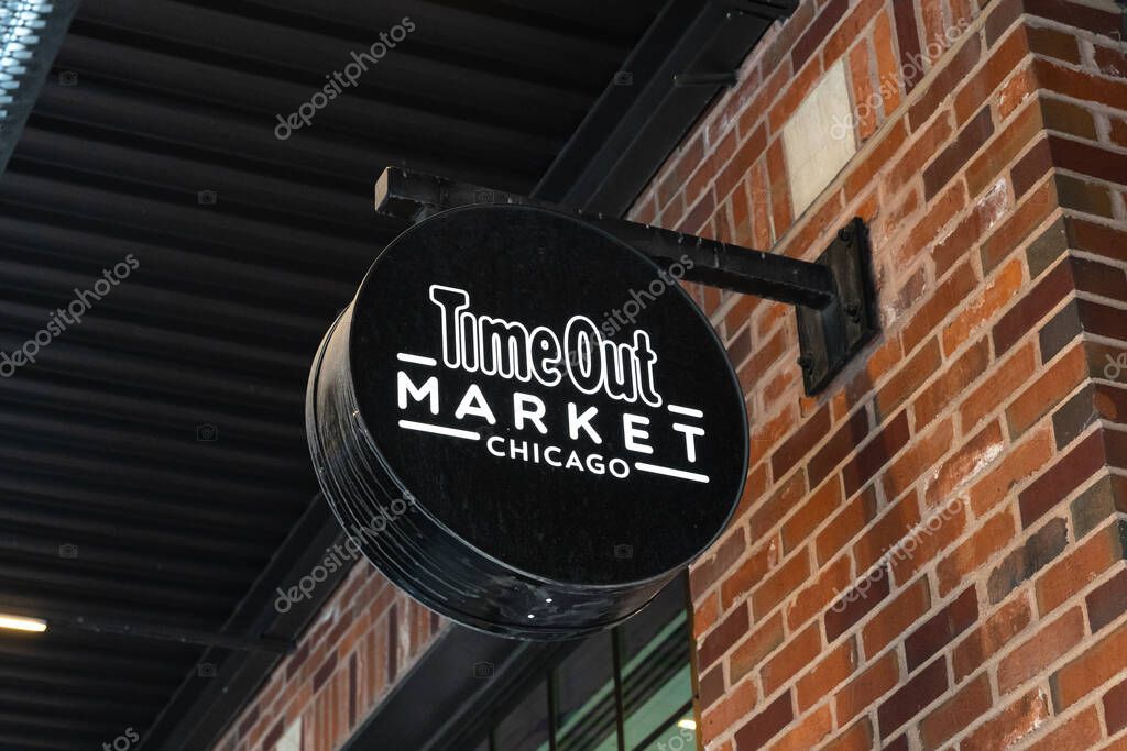 Chicago, IL, USA - March 27, 2025: Time Out Market Chicago is a large hub with multiple restaurants to choose from and located in the Fulton Market District of Chicago.