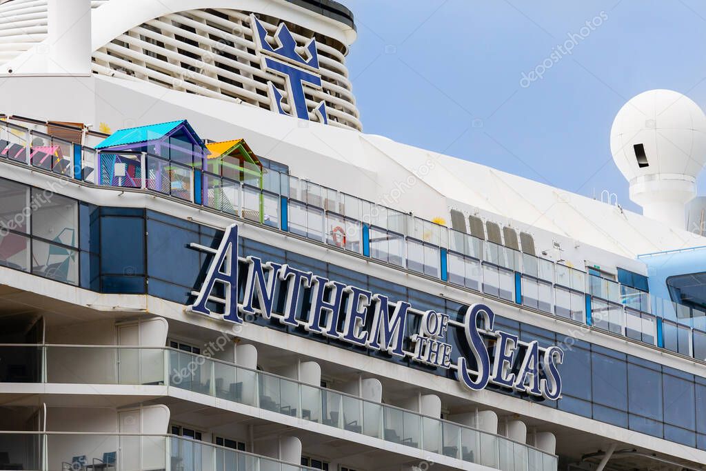 Sitka, AK, USA - June 1, 2025: Royal Caribbean's Anthem of the Seas cruise ship is in the Quantum Class of the companies fleet and was put in service in 2015.