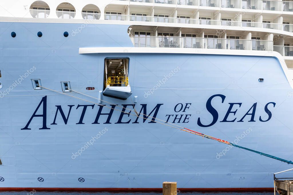 Sitka, AK, USA - June 1, 2025: Royal Caribbean's Anthem of the Seas cruise ship is in the Quantum Class of the companies fleet and was put in service in 2015.
