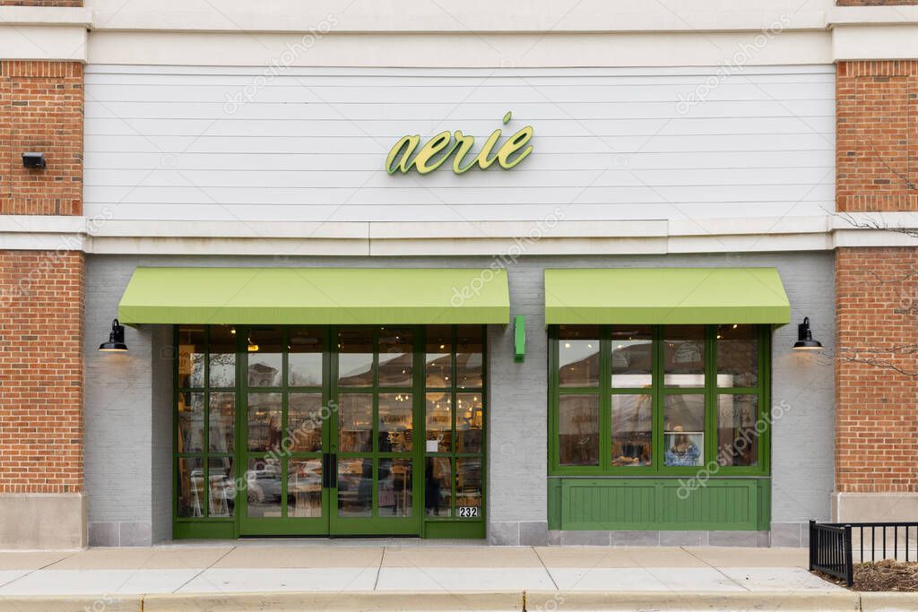 Kildeer, IL, USA - April 10, 2025: Aerie is a women's intimate apparel clothing company that's part of the American Eagle brand.