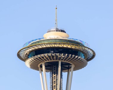 Seattle, WA, ABD - 30 Mayıs 2025: The Space Needle, Aşağı Kraliçe Anne Mahallesi 'nde yer almaktadır.. 