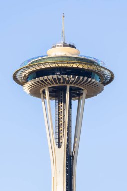 Seattle, WA, ABD - 30 Mayıs 2025: The Space Needle, Aşağı Kraliçe Anne Mahallesi 'nde yer almaktadır.. 