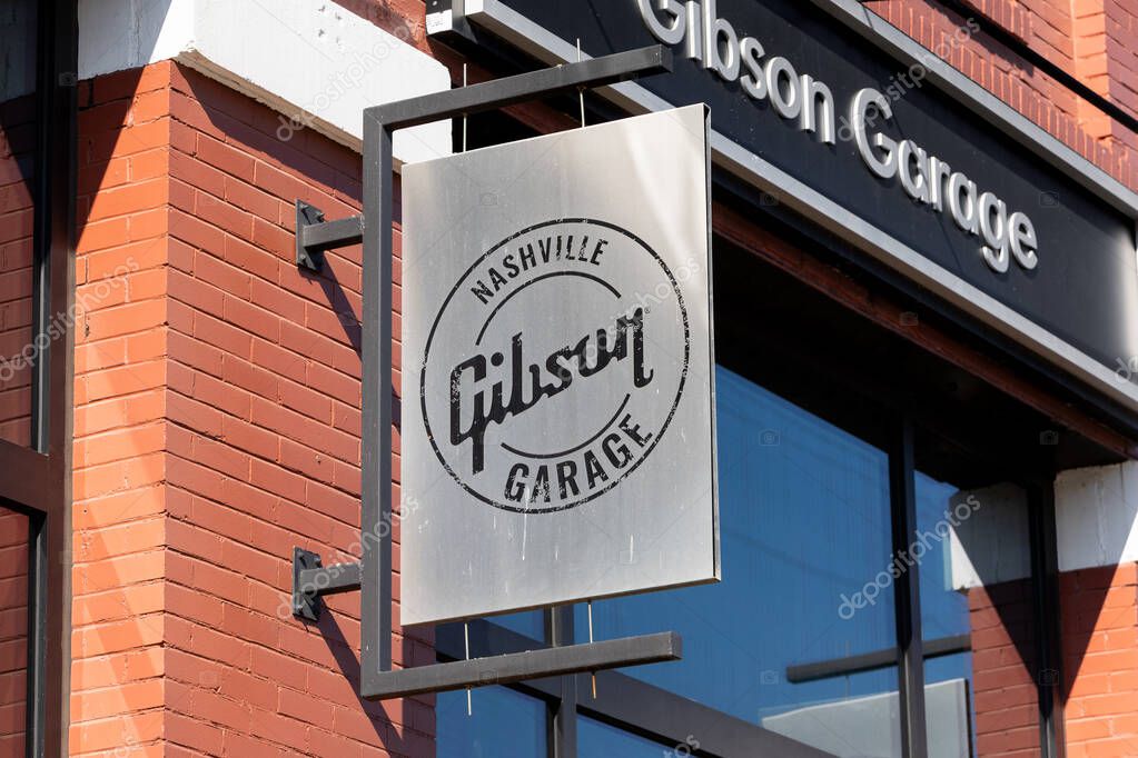 Nashville, TN, USA - September 29, 2025: The Gibson Brands headquarters is located in downtown Nashville with their Gibson Garage offers an exclusive guitar experience.