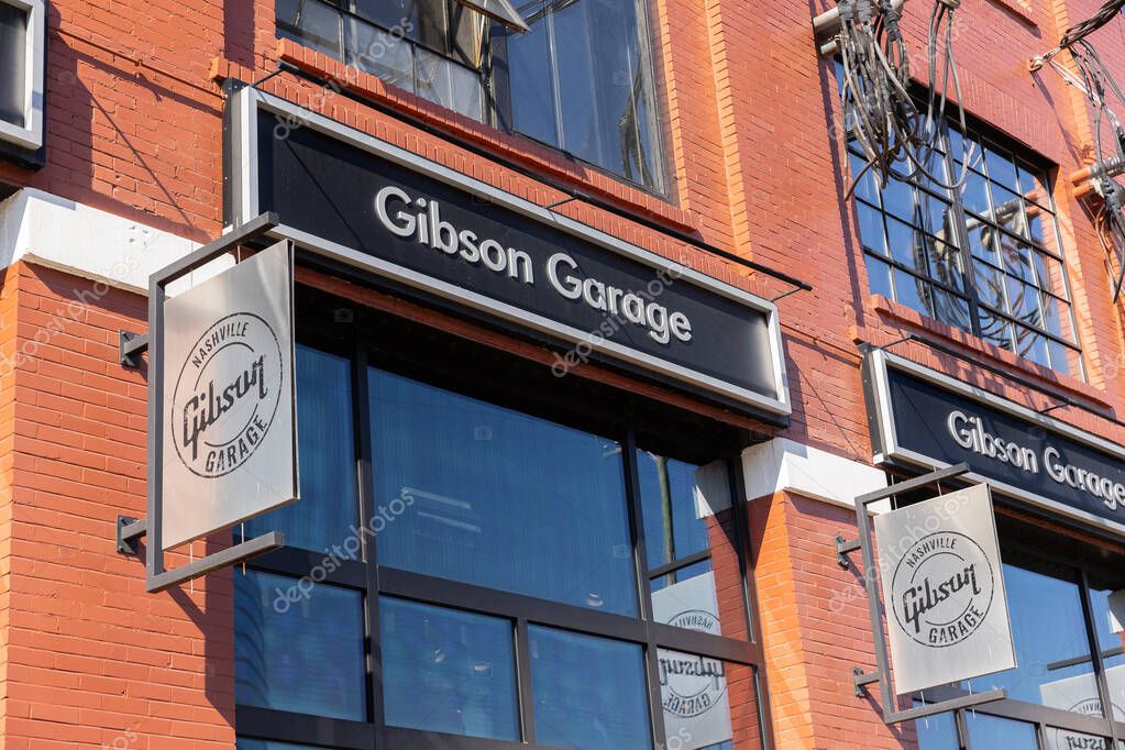 Nashville, TN, USA - September 29, 2025: The Gibson Brands headquarters is located in downtown Nashville with their Gibson Garage offers an exclusive guitar experience.