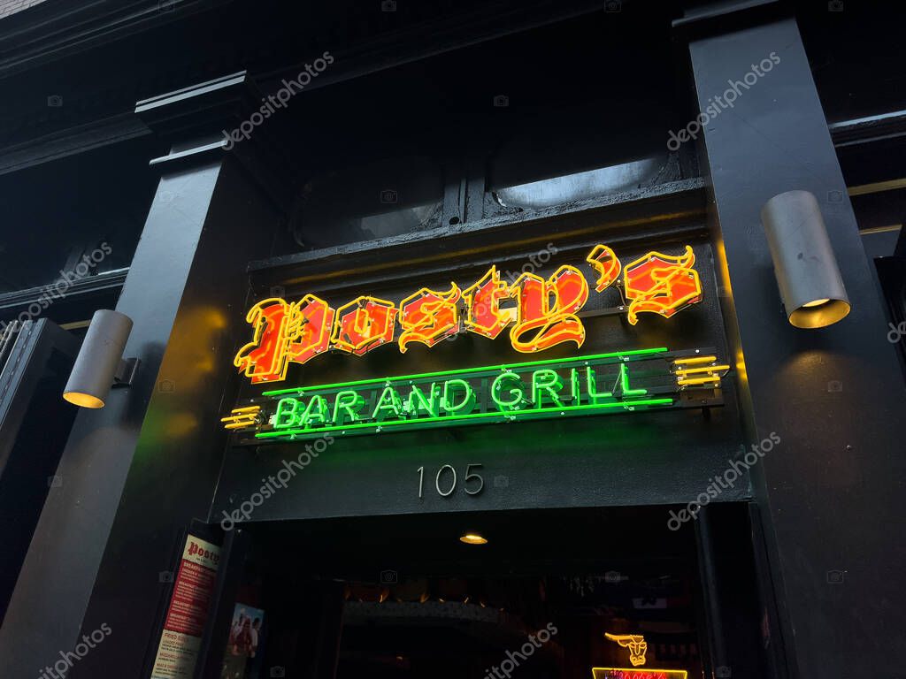Nashville, TN, USA - September 28, 2025: Postys Nashville is the newest bar to Broadway by Post Malone. The bar featured an area with a live stage and a bar and grill featuring sports.