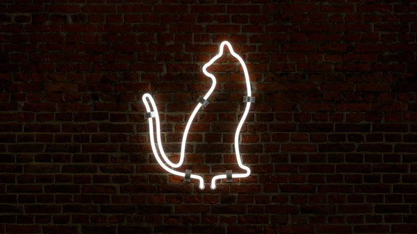 3D Cat Shaped Neon Lamp Light on Dark Brick Wall Background