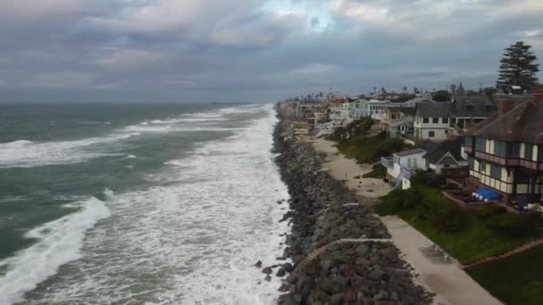 Aerial View Drone Shot City Beach Coastline South California Blue — Stock Video