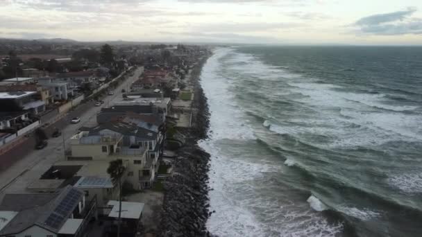 Drone Vista Aérea Disparou Uma Costa Praia Cidade Califórnia Sul — Vídeo de Stock