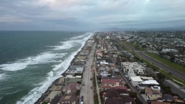 Drone Vue Aérienne Une Côte Plage Ville Californie Sud Avec — Video