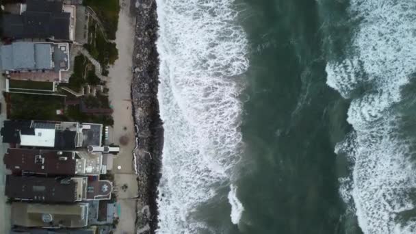 Aerial View Drone Shot City Beach Coastline South California Blue — Stock Video