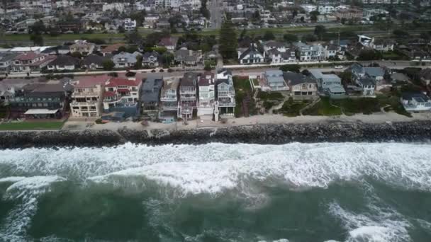 Aerial View Drone Shot City Beach Coastline Dél Kaliforniában Kék — Stock videók